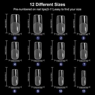 AORAEM Square Nail Tips 600 PCS Artificial Full Cover Nail Tips Soft Clear Nail Tips 12 Sizes Acryli...