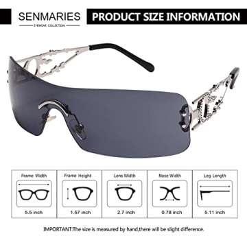 SENMARIES Rimless Y2k Sunglasses For Women Men Rectangle Vintage glasses Fashion Flame Metal Sunglass Frameless Retro Eyewear
