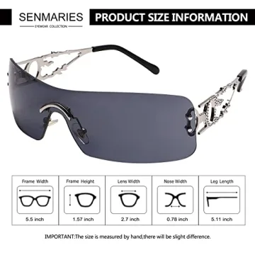 SENMARIES Rimless Y2k Sunglasses For Women Men Rectangle Vintage glasses Fashion Flame Metal Sunglass Frameless Retro Eyewear
