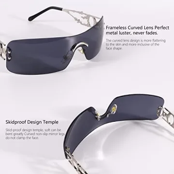 SENMARIES Rimless Y2k Sunglasses For Women Men Rectangle Vintage glasses Fashion Flame Metal Sunglass Frameless Retro Eyewear