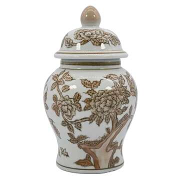 Galt International 8" Home Decor Ceramic Ginger Jar with Lid - Tea Storage, Decorative Centerpiece A...