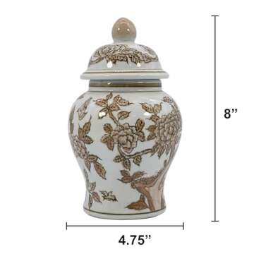 Galt International 8" Home Decor Ceramic Ginger Jar with Lid - Tea Storage, Decorative Centerpiece Accent Jar Jingdezhen Chinese Style Porcelain (Brown & White)