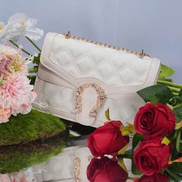 Aiqudou Quilted Crossbody Shoulder Bag for Women - Small Denim Chain Purse Leather Strap Fashion Casual Messenger Purse Bag(Mini White)