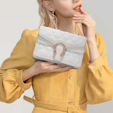 Aiqudou Quilted Crossbody Shoulder Bag for Women - Small Denim Chain Purse Leather Strap Fashion Casual Messenger Purse Bag(Mini White)