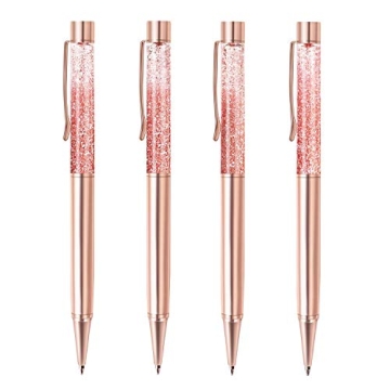 ZZTX 4 Pcs Rose Gold Ballpoint Pens Metal Pen Cute Bling Dynamic Liquid Sand Pen With Refills Black ...