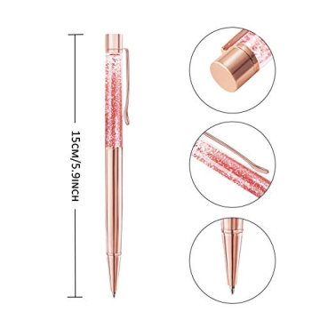 ZZTX 4 Pcs Rose Gold Ballpoint Pens Metal Pen Cute Bling Dynamic Liquid Sand Pen With Refills Black Ink Office Supplies Gift Pens For Christmas Wedding Birthday