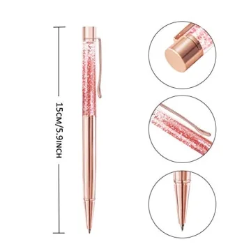 ZZTX 4 Pcs Rose Gold Ballpoint Pens Metal Pen Cute Bling Dynamic Liquid Sand Pen With Refills Black Ink Office Supplies Gift Pens For Christmas Wedding Birthday