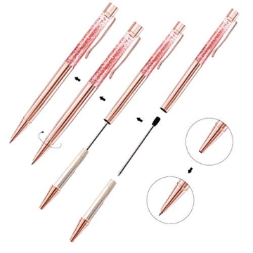 ZZTX 4 Pcs Rose Gold Ballpoint Pens Metal Pen Cute Bling Dynamic Liquid Sand Pen With Refills Black Ink Office Supplies Gift Pens For Christmas Wedding Birthday