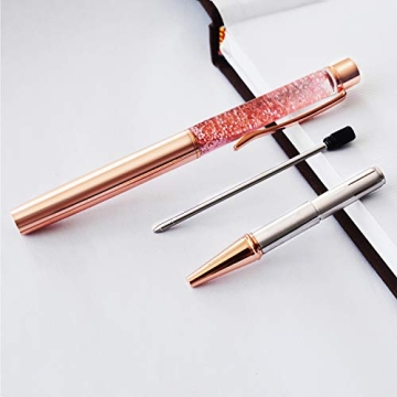 ZZTX 4 Pcs Rose Gold Ballpoint Pens Metal Pen Cute Bling Dynamic Liquid Sand Pen With Refills Black Ink Office Supplies Gift Pens For Christmas Wedding Birthday