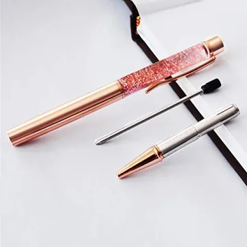 ZZTX 4 Pcs Rose Gold Ballpoint Pens Metal Pen Cute Bling Dynamic Liquid Sand Pen With Refills Black Ink Office Supplies Gift Pens For Christmas Wedding Birthday