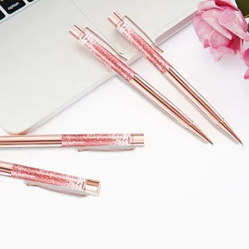 ZZTX 4 Pcs Rose Gold Ballpoint Pens Metal Pen Cute Bling Dynamic Liquid Sand Pen With Refills Black Ink Office Supplies Gift Pens For Christmas Wedding Birthday