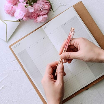 ZZTX 4 Pcs Rose Gold Ballpoint Pens Metal Pen Cute Bling Dynamic Liquid Sand Pen With Refills Black Ink Office Supplies Gift Pens For Christmas Wedding Birthday