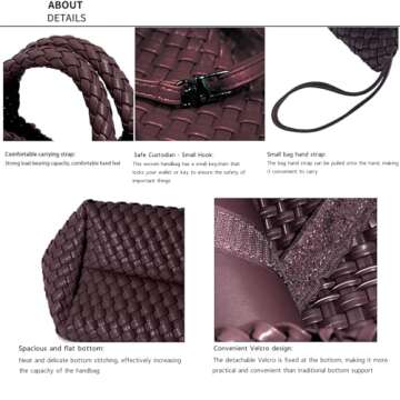 JINMANXUE Fashion Woven Bag Shopper Bag Travel Handbags and Purses Women Tote Bag Large Capacity Shoulder Bags (Coffee)