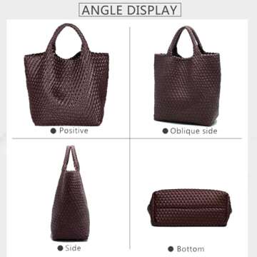 JINMANXUE Fashion Woven Bag Shopper Bag Travel Handbags and Purses Women Tote Bag Large Capacity Shoulder Bags (Coffee)