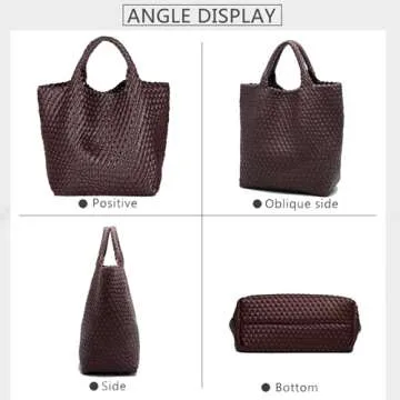 JINMANXUE Fashion Woven Bag Shopper Bag Travel Handbags and Purses Women Tote Bag Large Capacity Shoulder Bags (Coffee)