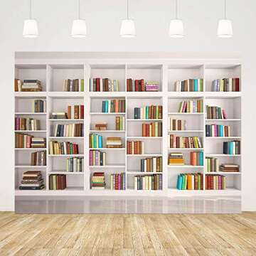MEHOFOND White Bookshelf Backdrop Bookcase Video Live Backdrop Library Decoration Photography Background Photo Shoot Studio Props Banner Vinyl 7x5ft