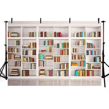 MEHOFOND White Bookshelf Backdrop Bookcase Video Live Backdrop Library Decoration Photography Background Photo Shoot Studio Props Banner Vinyl 7x5ft