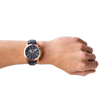 Fossil Quartz Chronograph Watch in Rose Gold and Navy
