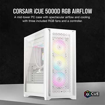 Corsair 5000D Airflow Mid-Tower Case - 3 RGB Fans - Lighting Controller - High-Airflow Design - RapidRoute Cable Management - True White