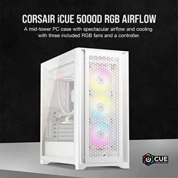 Corsair 5000D Airflow Mid-Tower Case - 3 RGB Fans - Lighting Controller - High-Airflow Design - RapidRoute Cable Management - True White