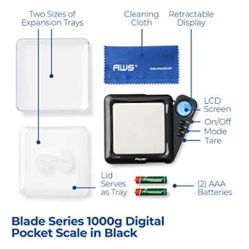 American Weigh Scales Blade Series Digital Precision Pocket Weight Scale, Gray, 650 X 0.1G (BL-650-GRY) (Black, 1KG X 0.1g)