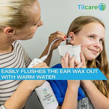 Ear Wax Removal Tool by Tilcare - Ear Irrigation Flushing System for Adults & Kids - Perfect Ear Cleaning Kit - Includes Basin, Syringe, Curette Kit, Towel and 30 Disposable Tips