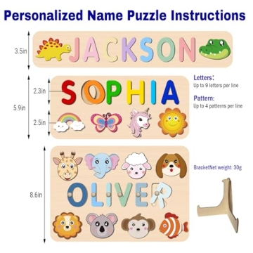 OELTTG Name Puzzle for Kids Personalized, Montessori Learning Toys for 1 Year Old Boy Girl, Custom Puzzles with Engraved Text on Back, Personalized Baby Easter Gifts