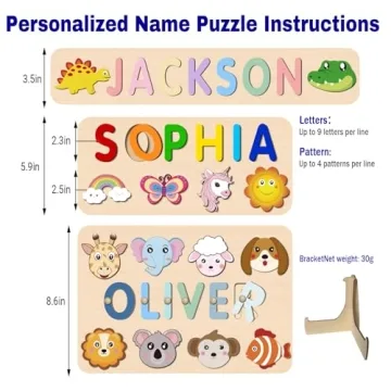 OELTTG Name Puzzle for Kids Personalized, Montessori Learning Toys for 1 Year Old Boy Girl, Custom Puzzles with Engraved Text on Back, Personalized Baby Easter Gifts