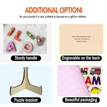 OELTTG Name Puzzle for Kids Personalized, Montessori Learning Toys for 1 Year Old Boy Girl, Custom Puzzles with Engraved Text on Back, Personalized Baby Easter Gifts