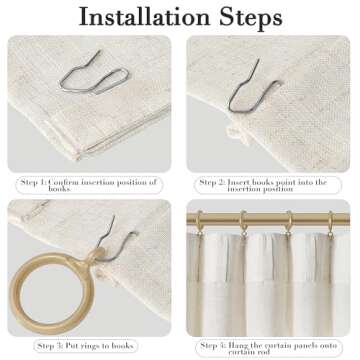 Joywell Linen Pinch Pleated Window Curtains 90 Inch Long,Back Tab Clip Rings Semi Sheer Light Filtering Drapes with Hooks for Bedroom Living Room Decor,W50 x L90,Natural Beige,2 Panels