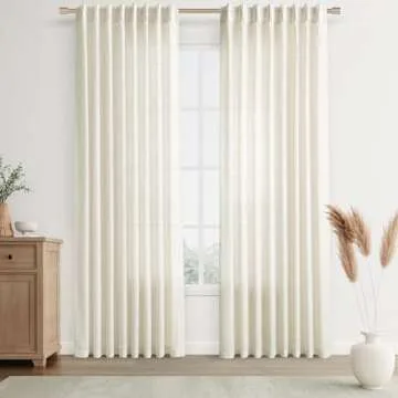 Joywell Linen Pinch Pleated Window Curtains 90 Inch Long,Back Tab Clip Rings Semi Sheer Light Filtering Drapes with Hooks for Bedroom Living Room Decor,W50 x L90,Natural Beige,2 Panels
