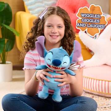 Just Play Disney Stitch Crack Me Up Stitch 11-inch Plush with Sounds and Motion, Wiggles, Giggles, and Laughs, Stuffed Animal, Kids Toys for Ages 3 Up