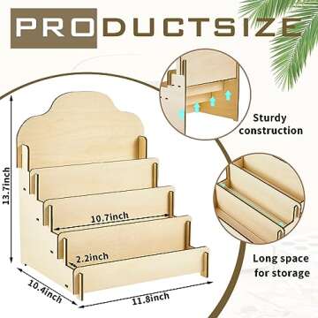 Barydat Tiered Greeting Card Display Stand Wooden Collector Card Rack Display Portable Birthday Card Display Wooden Photo Display Holder for Postcards Hair Clips Display(Beige,11.8 x 10.4 x 14.2 Inch)