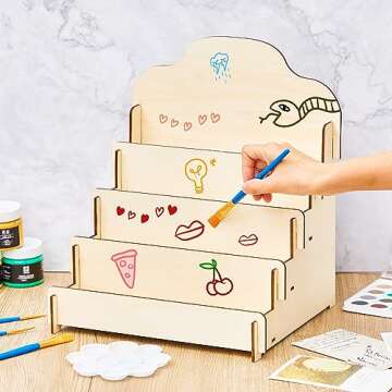 Barydat Tiered Greeting Card Display Stand Wooden Collector Card Rack Display Portable Birthday Card Display Wooden Photo Display Holder for Postcards Hair Clips Display(Beige,11.8 x 10.4 x 14.2 Inch)