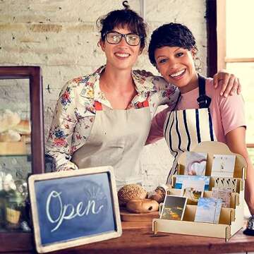 Barydat Tiered Greeting Card Display Stand Wooden Collector Card Rack Display Portable Birthday Card Display Wooden Photo Display Holder for Postcards Hair Clips Display(Beige,11.8 x 10.4 x 14.2 Inch)