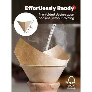 Bake Choice Pre-folded Natural Unbleached Coffee Filters - 50 Pack, Compatible with Pour-Over Coffee Makers