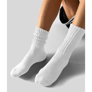AugRing Women's Scrunch Crew Socks Retro 3-Pack Solid Cotton Boot Calf Socks Chunky Ribbed Cozy Slouchy Socks Size 5-11 (US, Alpha, One Size, Regular, Regular, 3 Pack White)