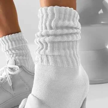 AugRing Women's Scrunch Crew Socks Retro 3-Pack Solid Cotton Boot Calf Socks Chunky Ribbed Cozy Slouchy Socks Size 5-11 (US, Alpha, One Size, Regular, Regular, 3 Pack White)