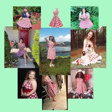 Topdress Women's Vintage Polka Audrey Dress 1950s Halter Retro Cocktail Dress Red White Plaid Large