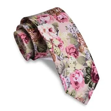 GUSLESON Beige Slim Floral Tie with Pocket Square Set