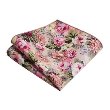 GUSLESON Beige Slim Floral Tie with Pocket Square Set
