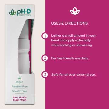 pH-D Feminine Health - Boric Acid Foam Wash - pH-Balanced, Paraben-Free, and Plant-based (Rose Vanilla, 6 Fl Oz (Pack of 1))