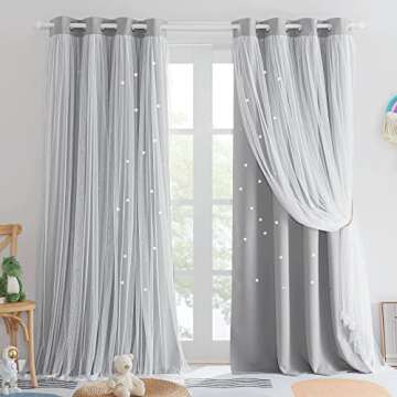 PONY DANCE Blackout Curtains for Nursery - Stars Cutout Decor for Bedroom Aesthetic Window Treatment...