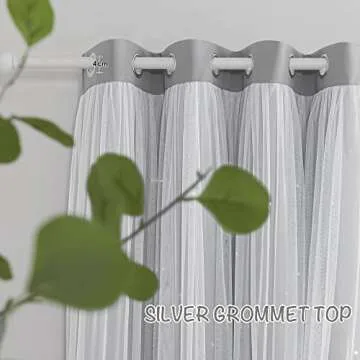 PONY DANCE Blackout Curtains for Nursery - Stars Cutout Decor for Bedroom Aesthetic Window Treatment Double Layer Drapes Sheer Overlay, W 52 x L 84 Inches, Silver Grey, 2 Panels