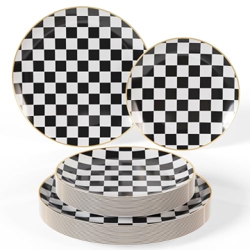 Elegant 40-Piece Checkered Plates Set - Perfect for Weddings & Parties