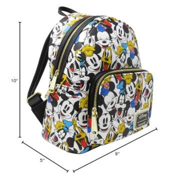 Loungefly Disney The Fab 5 Mickey Minnie Allover Print Double Strap Shoulder Bag Purse