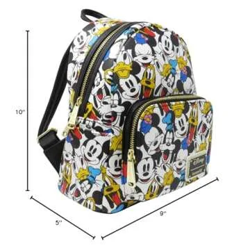 Loungefly Disney The Fab 5 Mickey Minnie Allover Print Double Strap Shoulder Bag Purse