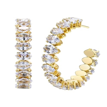 Gold Hoop Earrings for Women - 14K Gold Plated Cubic Zirconia Large Hoops Statement Jewelry, Birthda...