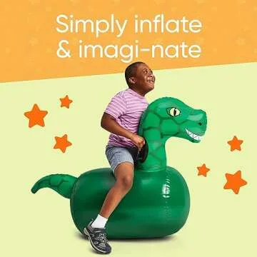 Hearthsong Hop N Go Inflatable Dino Riding Bouncy Hopping Toys for Kids Ages 5+ - Ride On Bouncer Animal Hopper Jumping Toys for Outdoor Games
