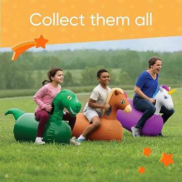 Hearthsong Hop N Go Inflatable Dino Riding Bouncy Hopping Toys for Kids Ages 5+ - Ride On Bouncer Animal Hopper Jumping Toys for Outdoor Games